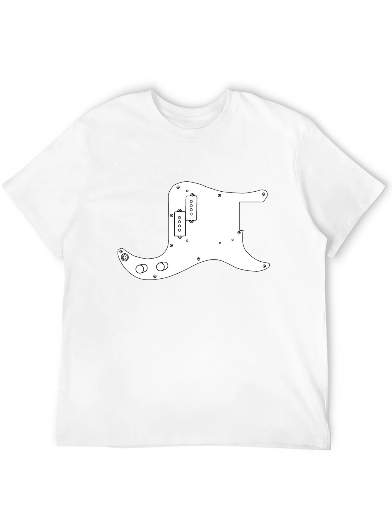 Black T-Shirt with White Guitar Pickguard Graphic