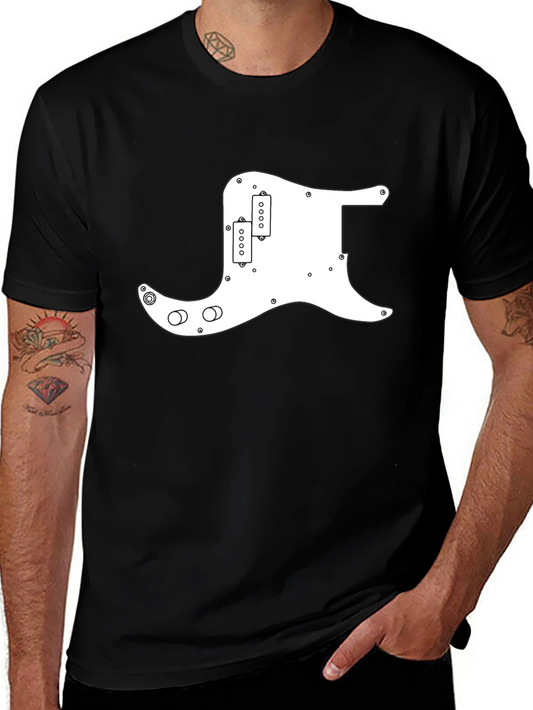 Black T-Shirt with White Guitar Pickguard Graphic
