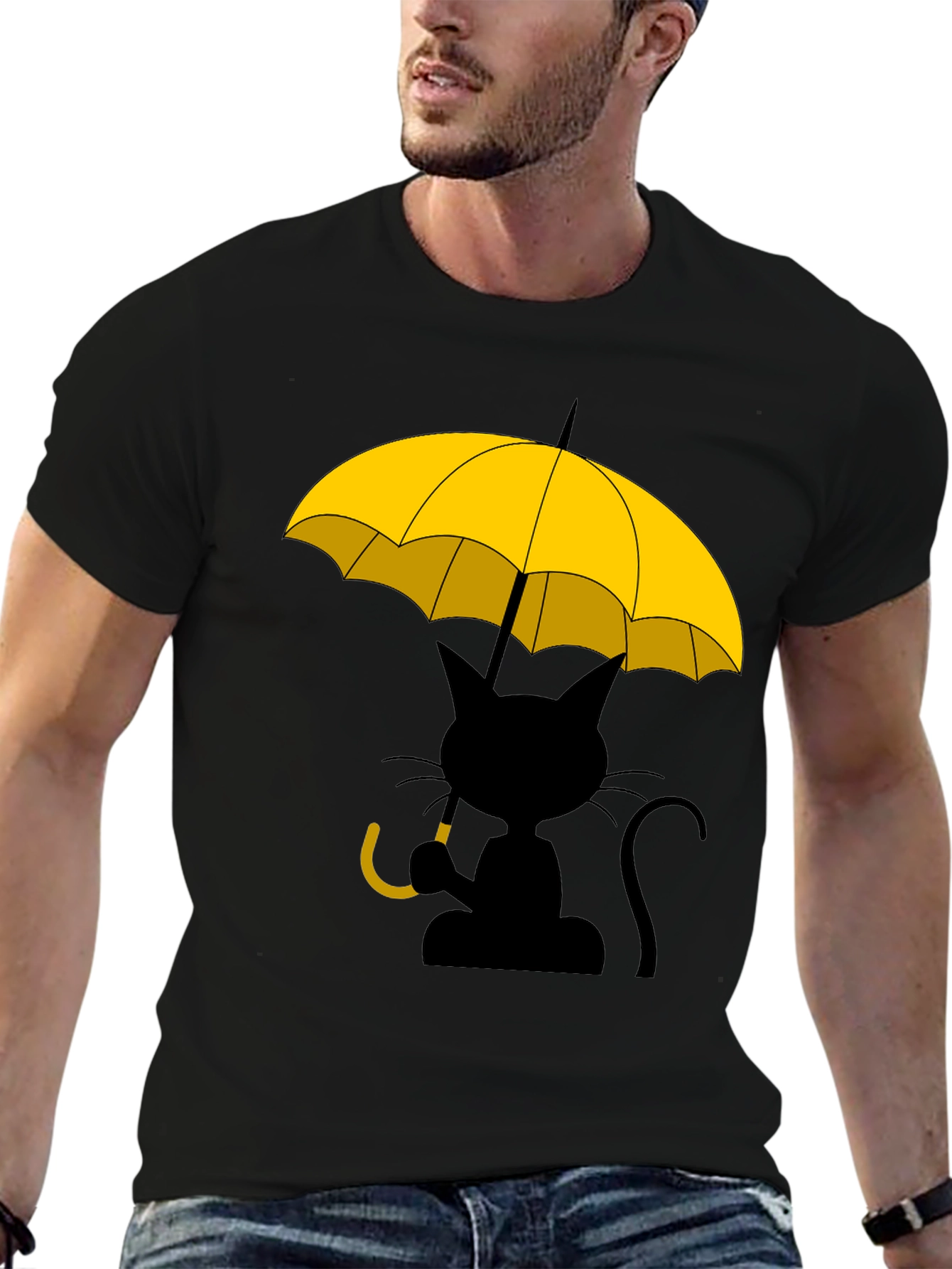 Cat Under Yellow Umbrella Graphic Tee