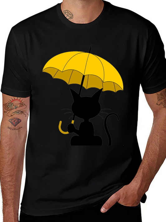 Cat Under Yellow Umbrella Graphic Tee