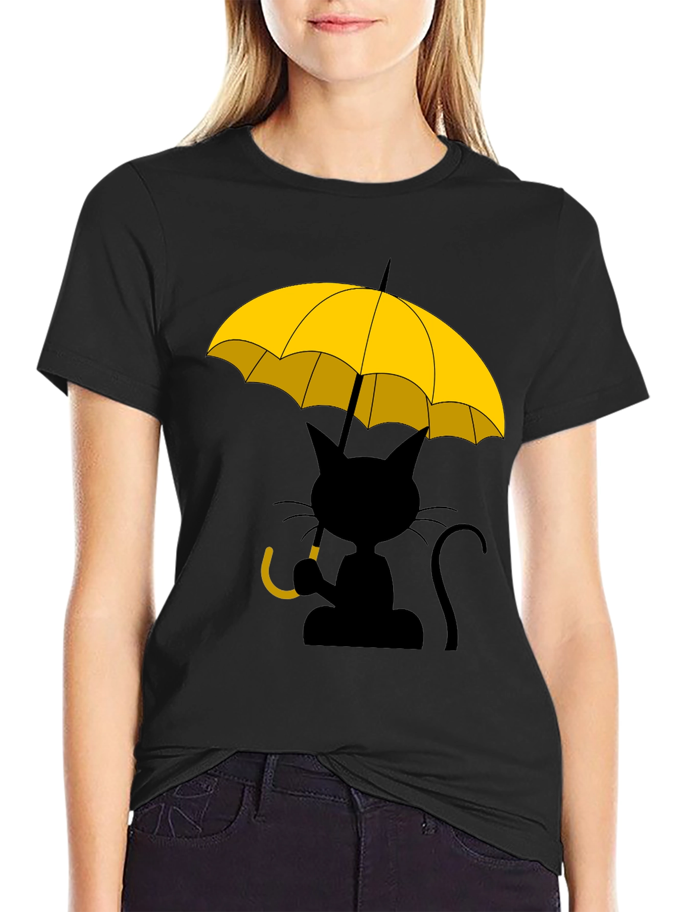 Cat Under Yellow Umbrella Graphic Tee