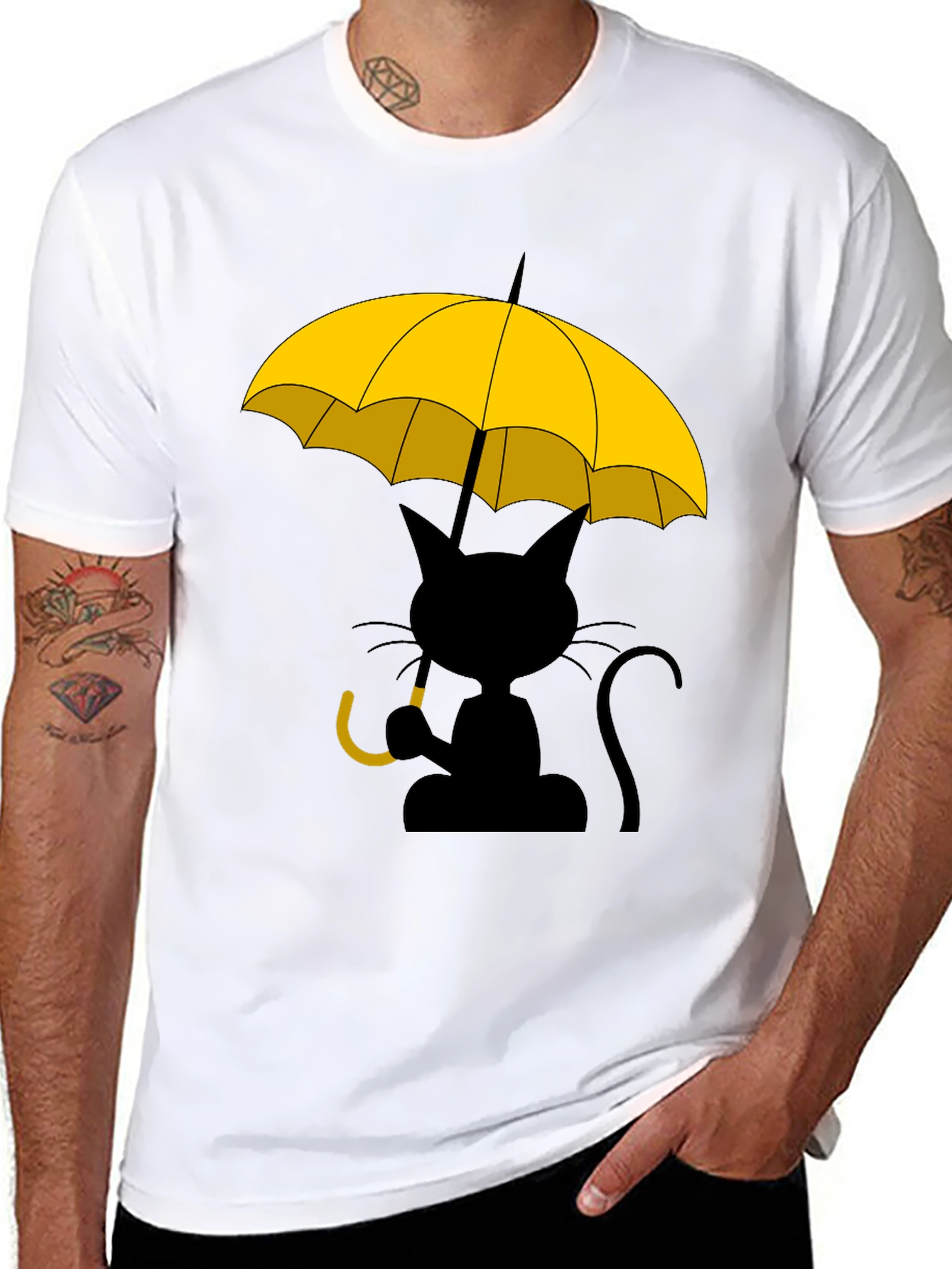 Cat Under Yellow Umbrella Graphic Tee