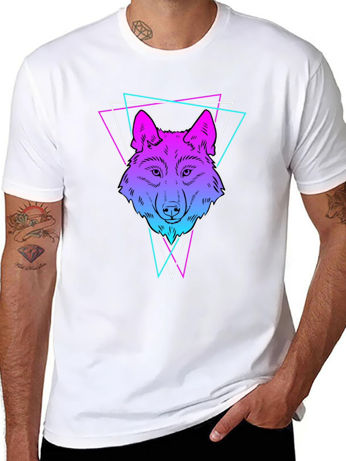 Neon Wolf Graphic Print T-Shirt - Black