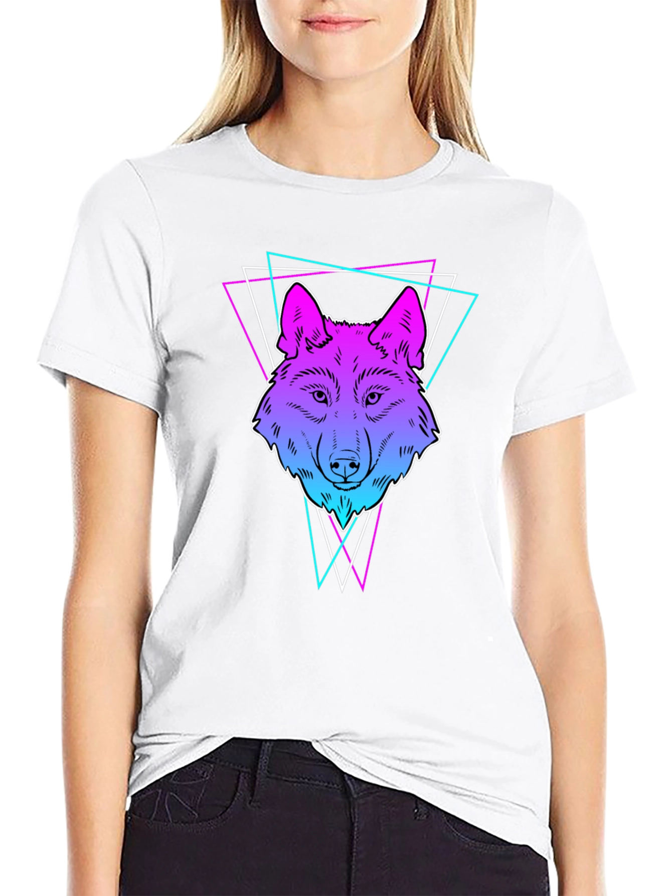 Neon Wolf Graphic Print T-Shirt - Black