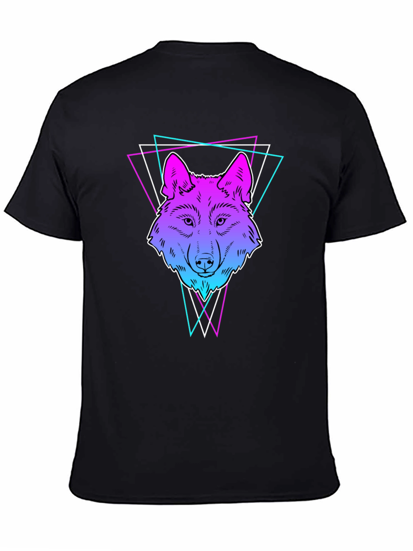 Neon Wolf Graphic Print T-Shirt - Black