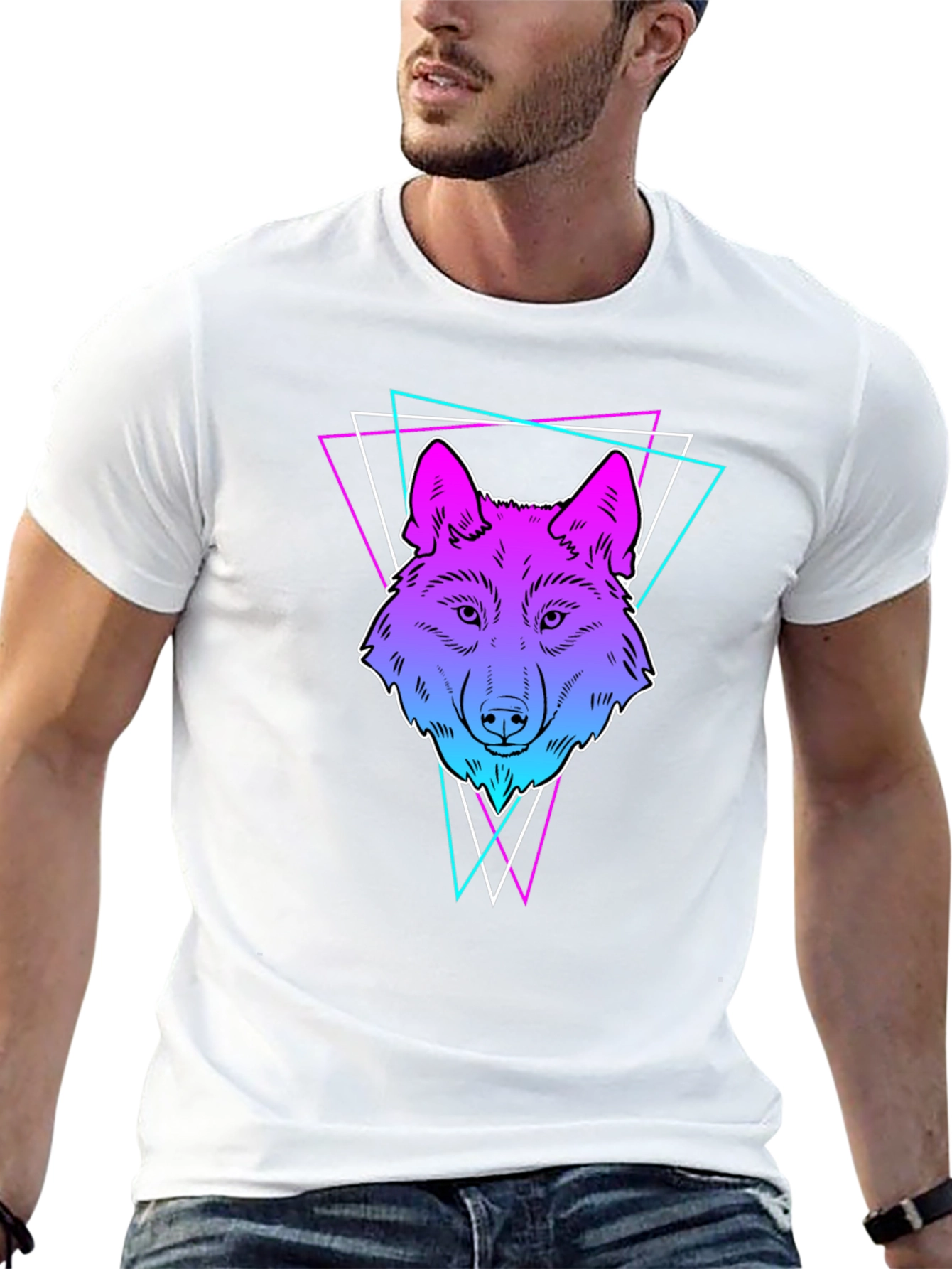 Neon Wolf Graphic Print T-Shirt - Black