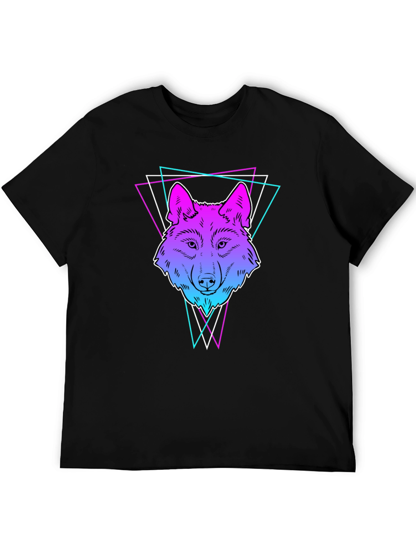 Neon Wolf Graphic Print T-Shirt - Black