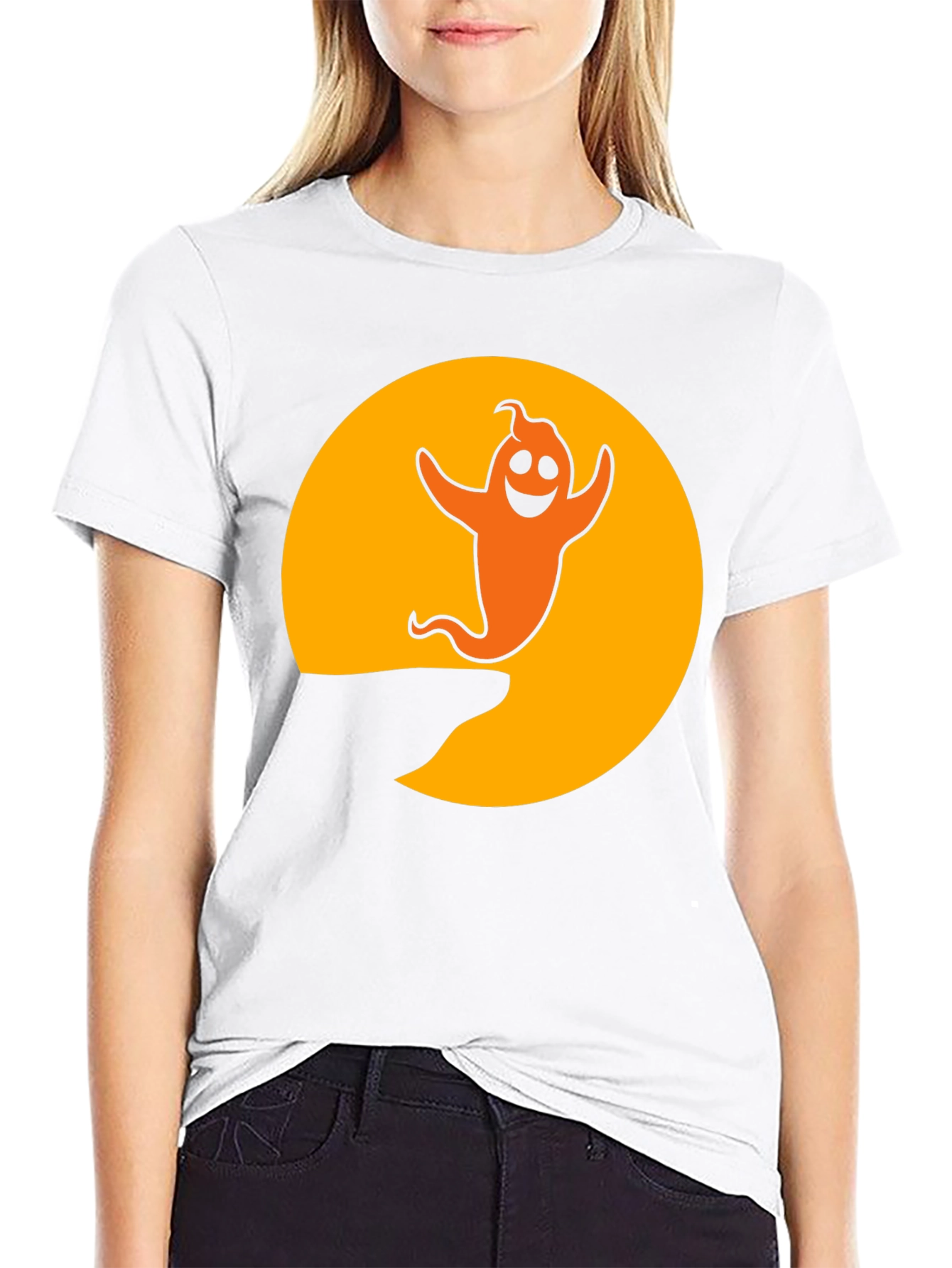 Halloween Ghost Graphic T-Shirt - Black