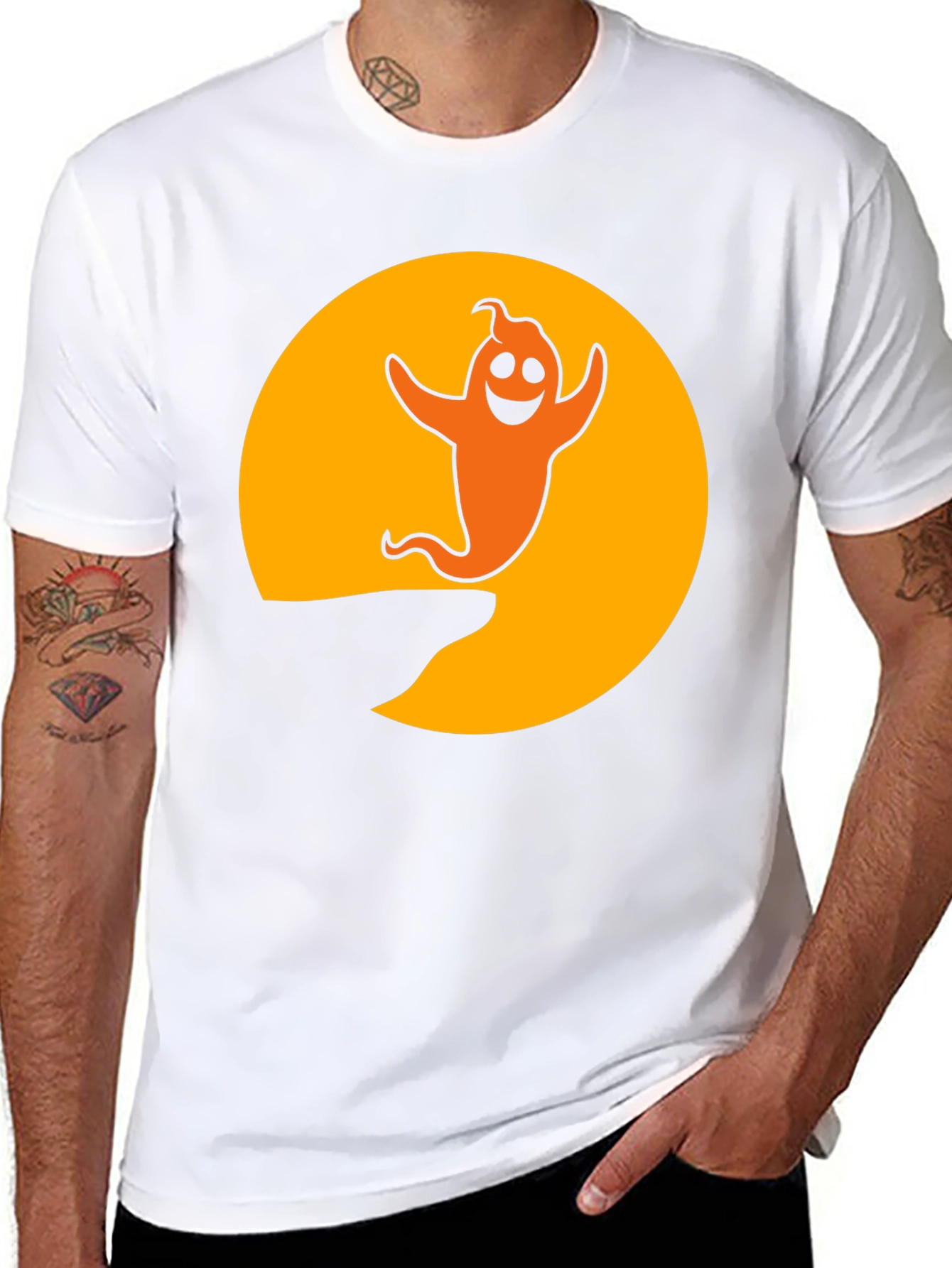 Halloween Ghost Graphic T-Shirt - Black