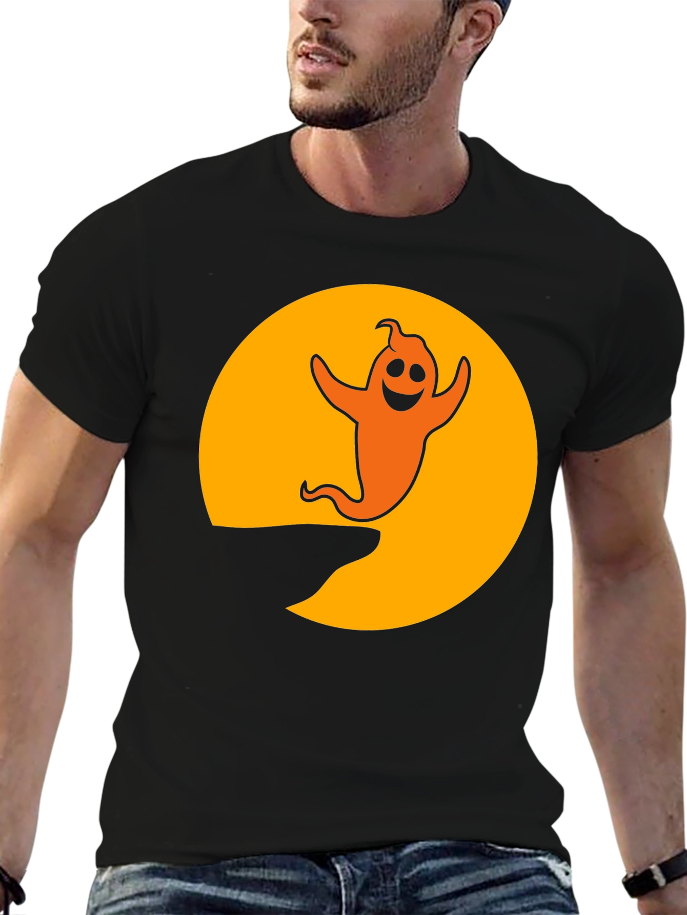 Halloween Ghost Graphic T-Shirt - Black