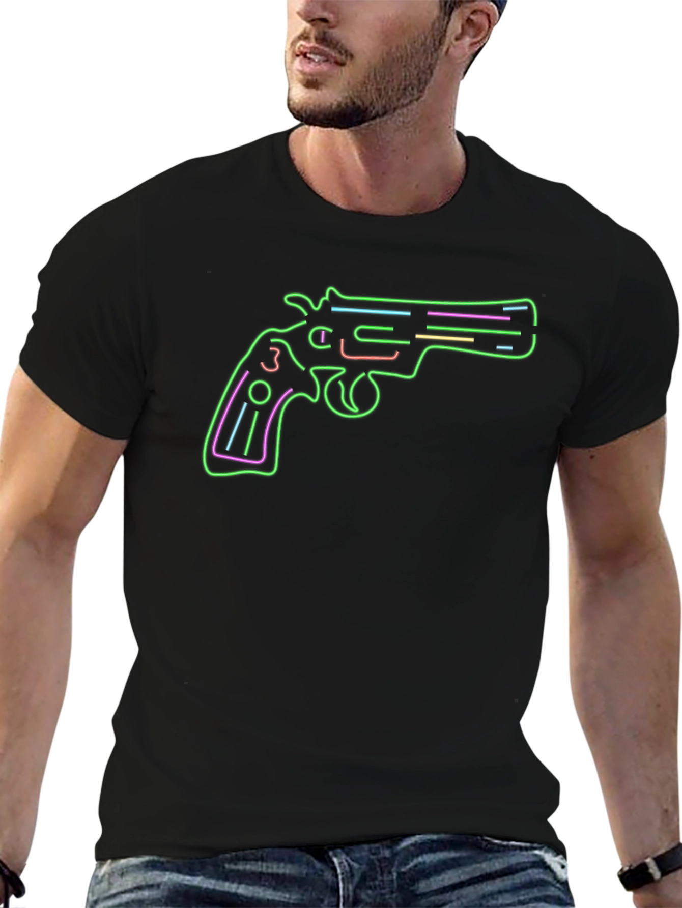 Neon Gun Graphic Tee - Stylish Mens T-Shirt