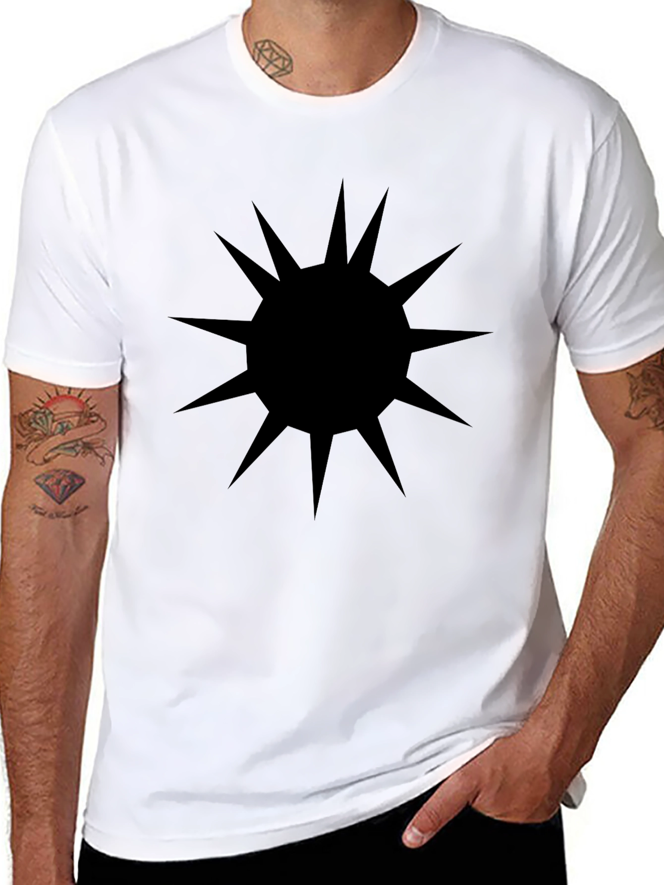 Mens Black T-Shirt with Spiked Sun Graphic