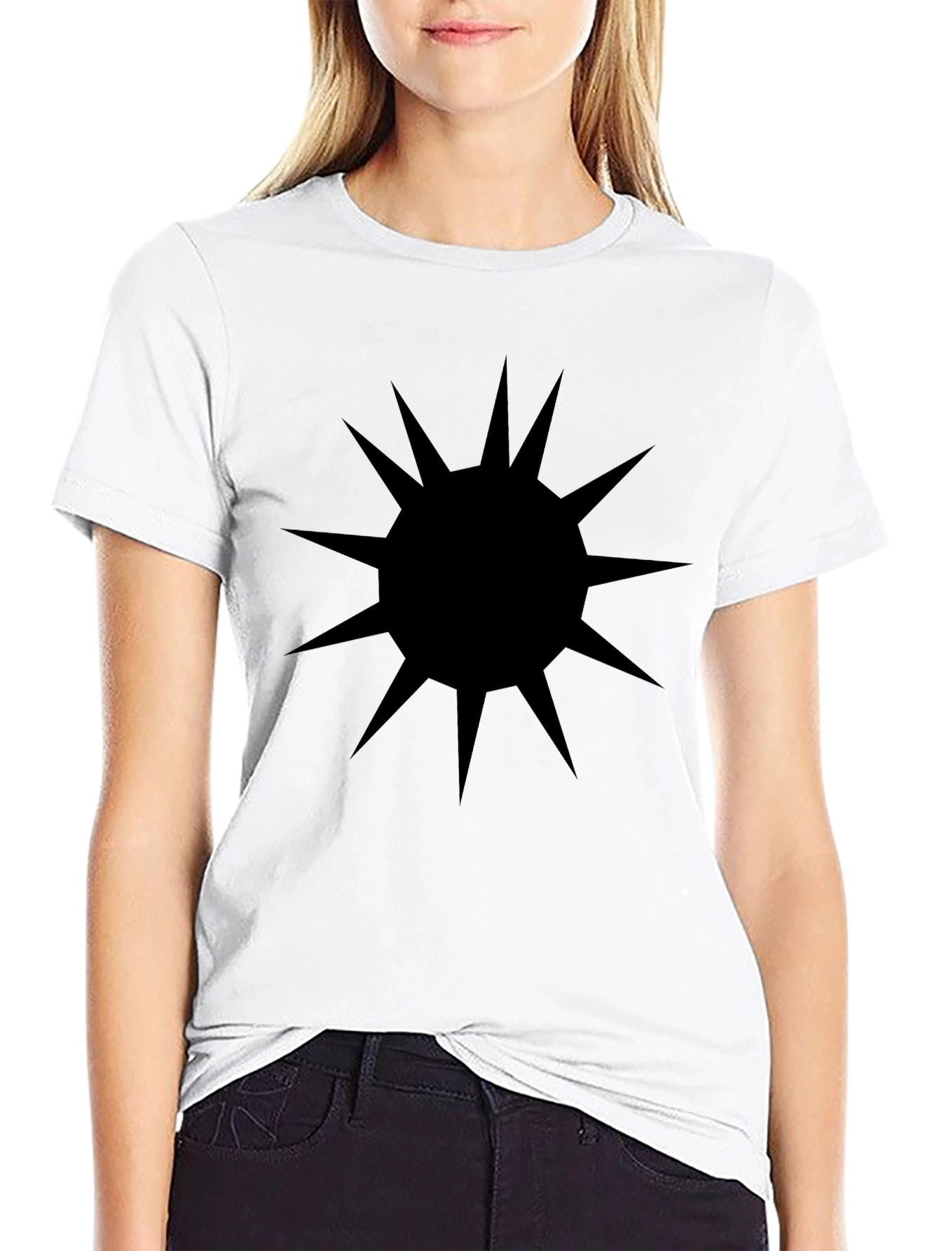 Mens Black T-Shirt with Spiked Sun Graphic