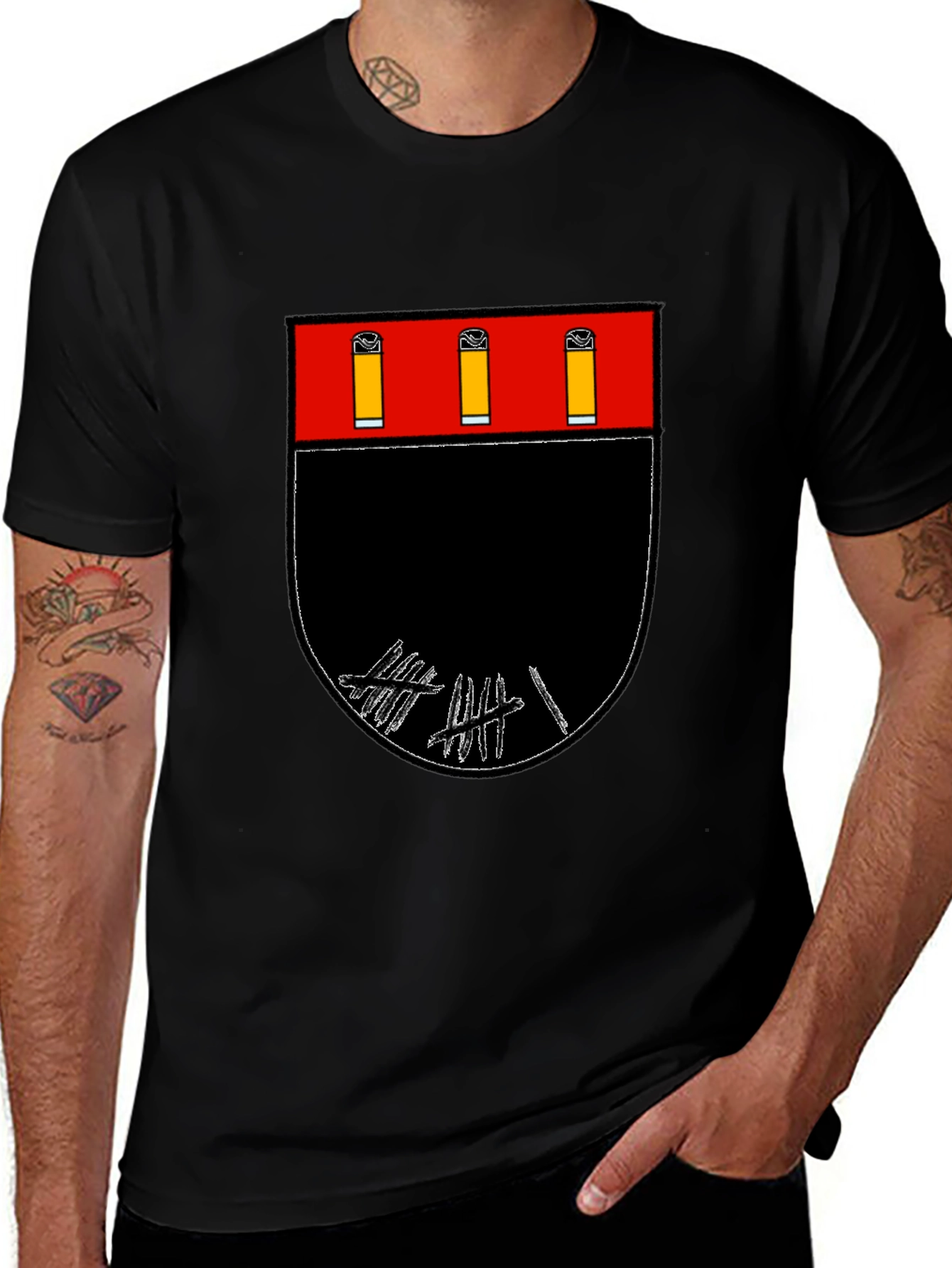 Graphic Tee: Abstract Crest Design Black T-Shirt