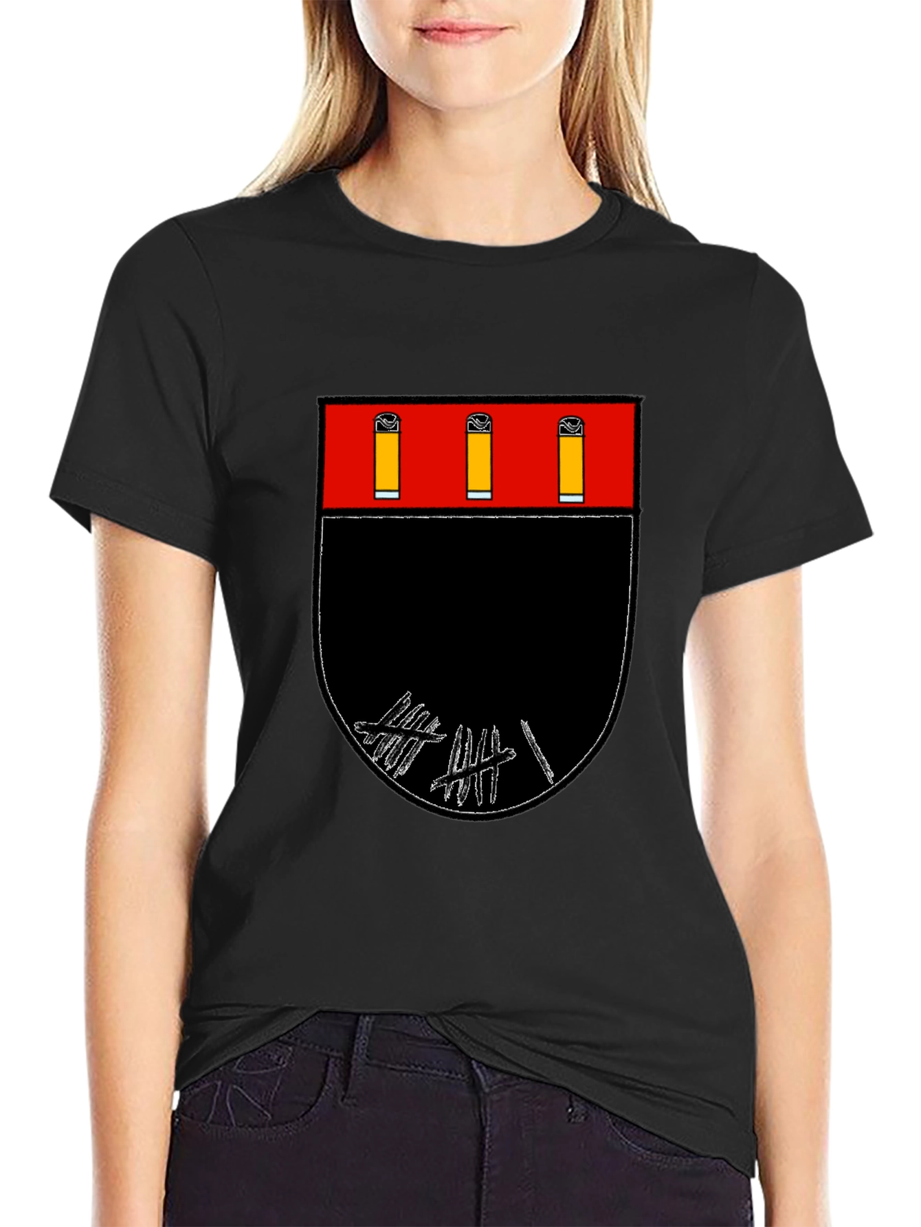 Graphic Tee: Abstract Crest Design Black T-Shirt