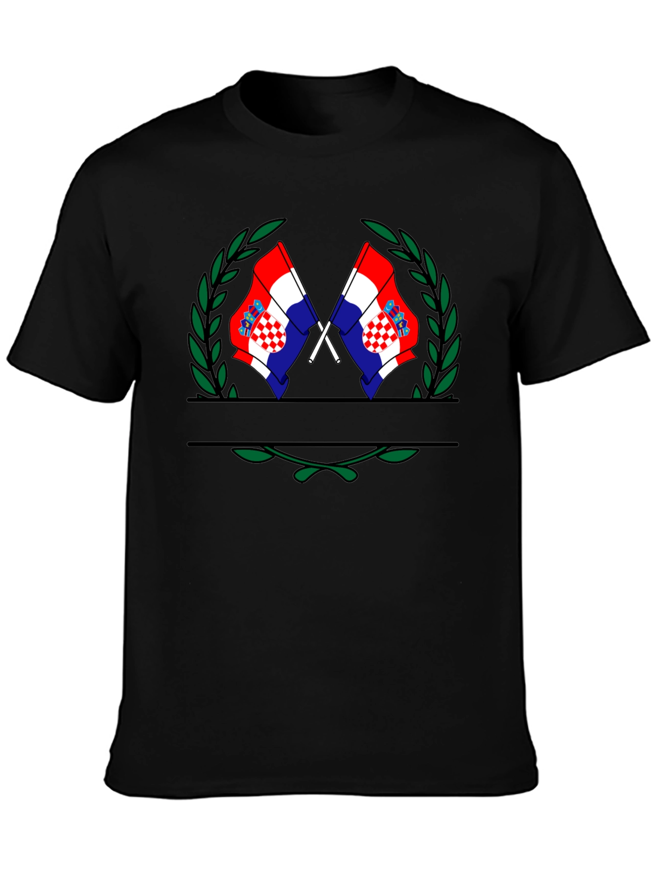 Croatian Flag T-Shirt - Black Tee with Laurel Design