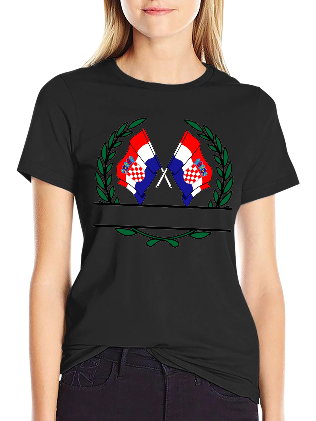 Croatian Flag T-Shirt - Black Tee with Laurel Design