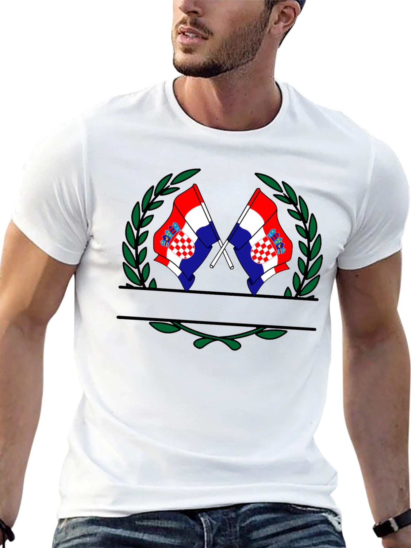 Croatian Flag T-Shirt - Black Tee with Laurel Design