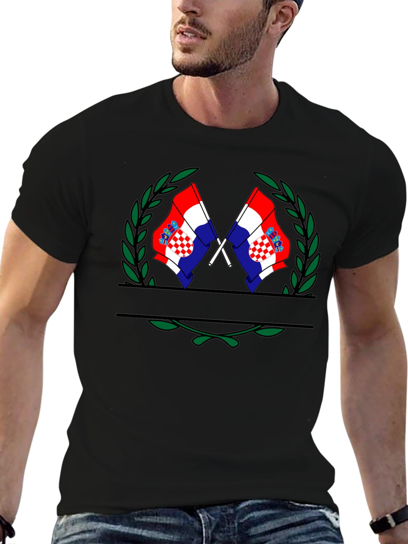 Croatian Flag T-Shirt - Black Tee with Laurel Design