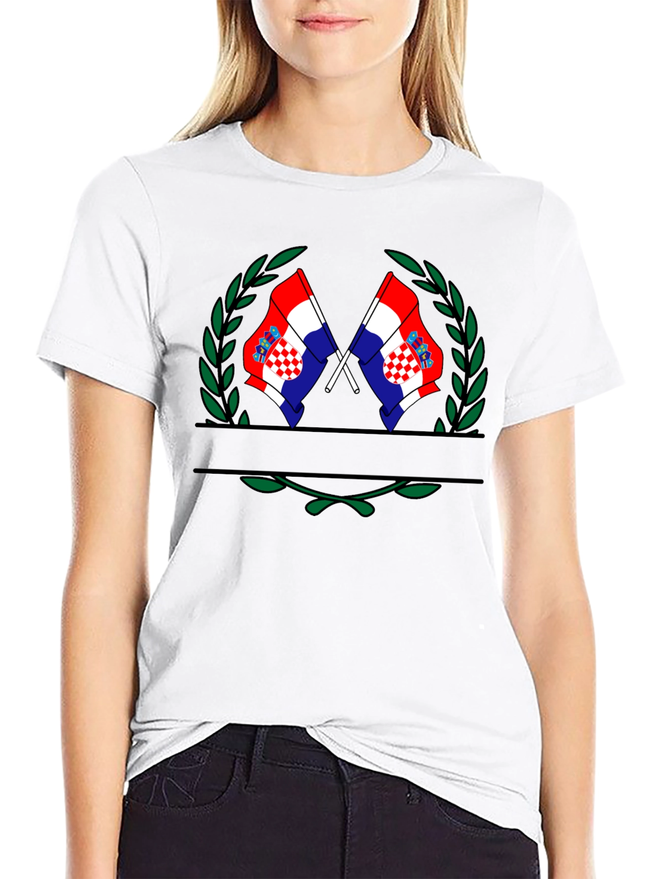 Croatian Flag T-Shirt - Black Tee with Laurel Design