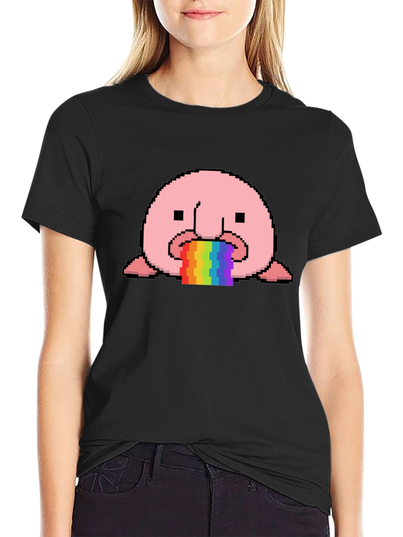 Blobfish Rainbow Vomit T-Shirt - Funny Pixel Art Tee