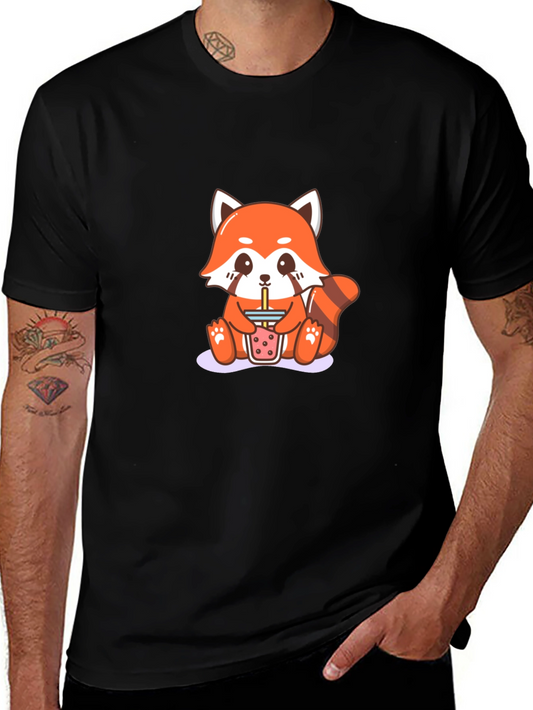 Red Panda Boba Tea Graphic Tee - Unisex Black T-Shirt