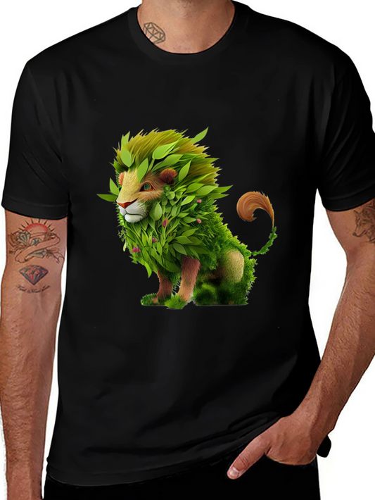 Nature Lion Graphic T-Shirt - Unique Leaf Design