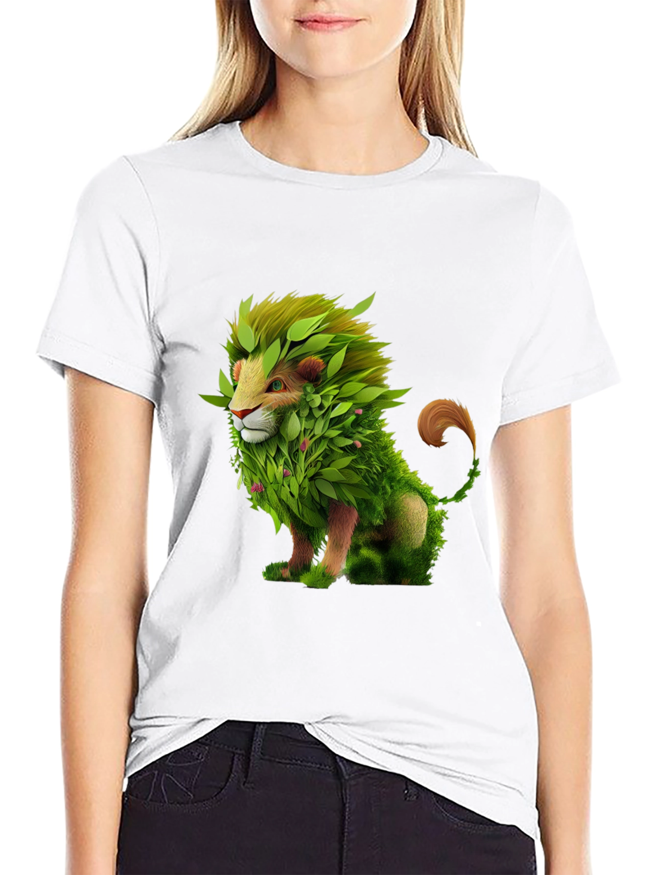 Nature Lion Graphic T-Shirt - Unique Leaf Design