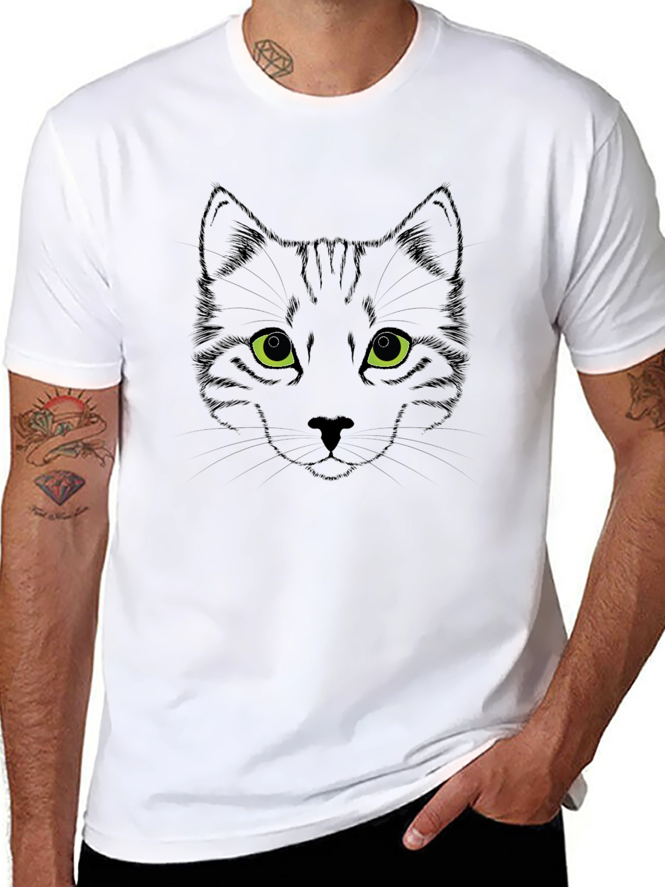 Mens Black Cat Face Graphic Tee