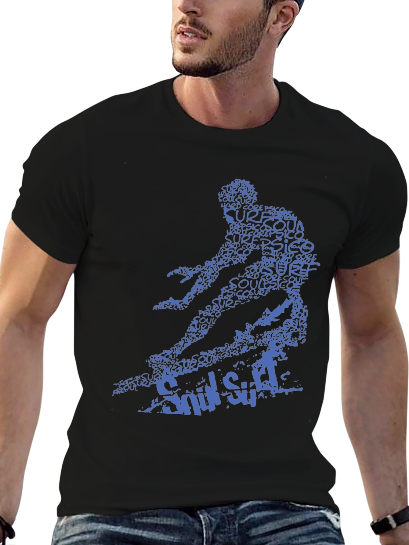 Surfer Graphic Tee - Black Cotton T-Shirt