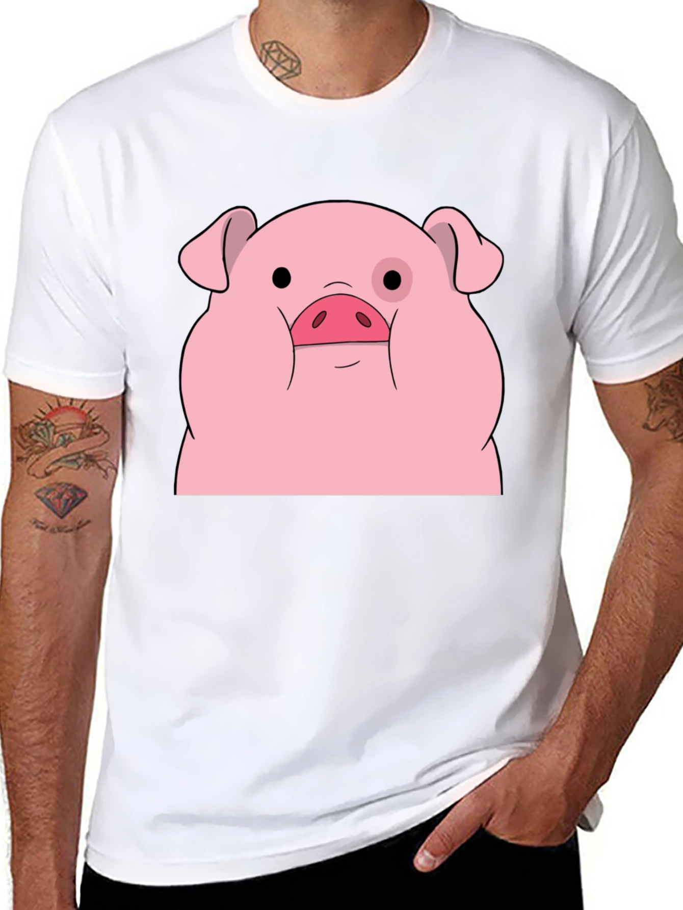Waddles Pig Graphic Tee - Black Cotton T-Shirt
