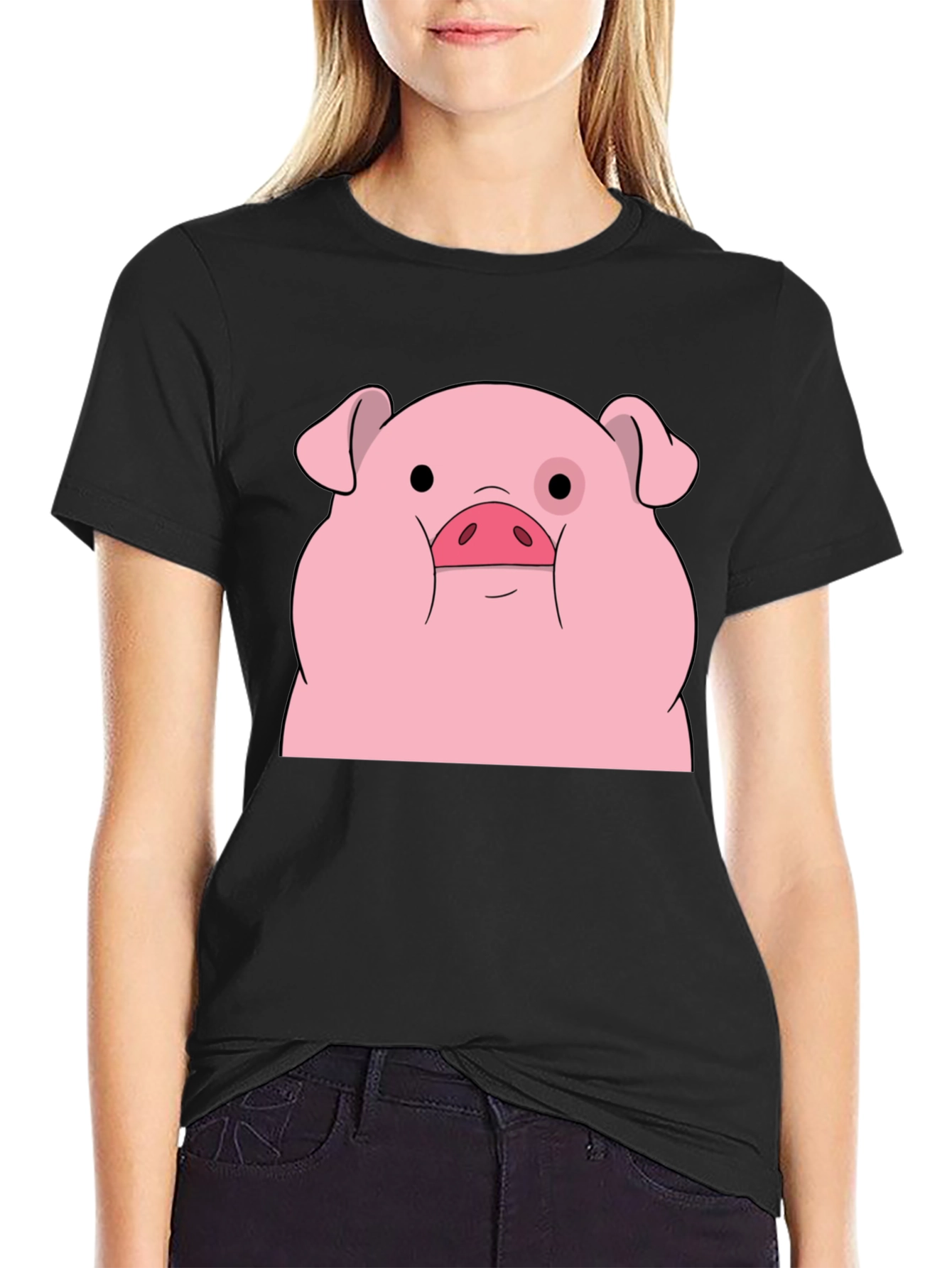 Waddles Pig Graphic Tee - Black Cotton T-Shirt