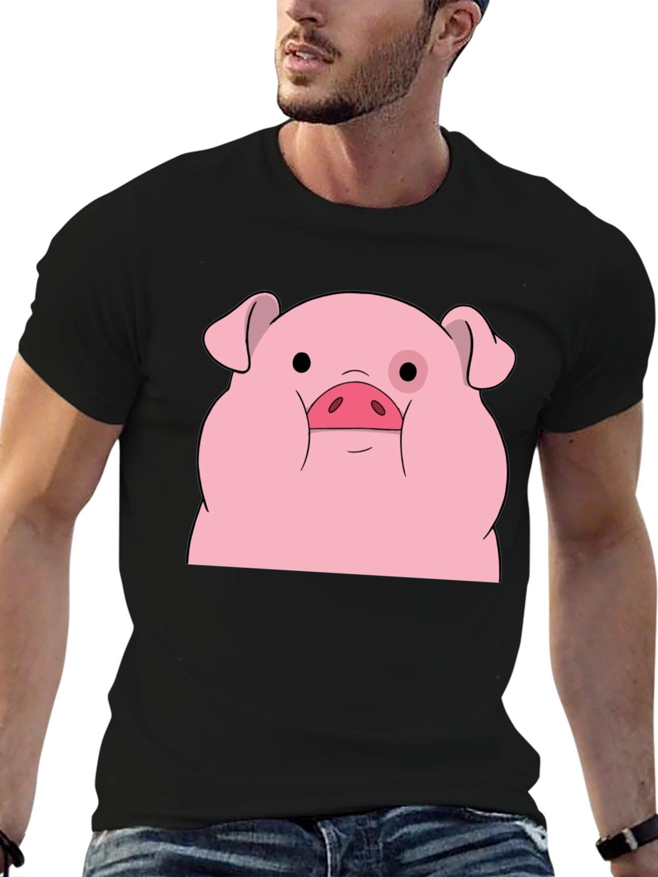 Waddles Pig Graphic Tee - Black Cotton T-Shirt