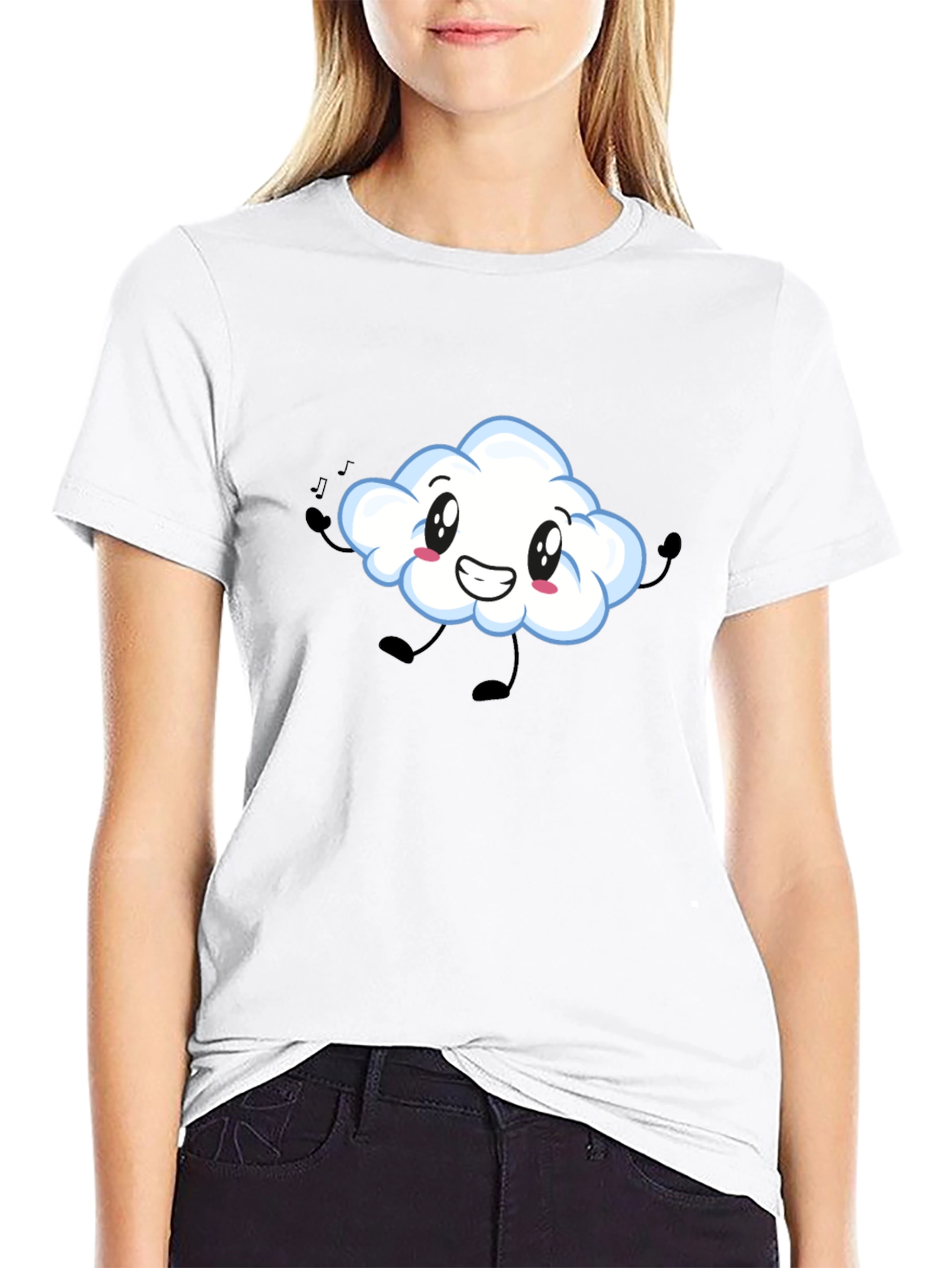 Cute Cloud Graphic Print Black T-Shirt