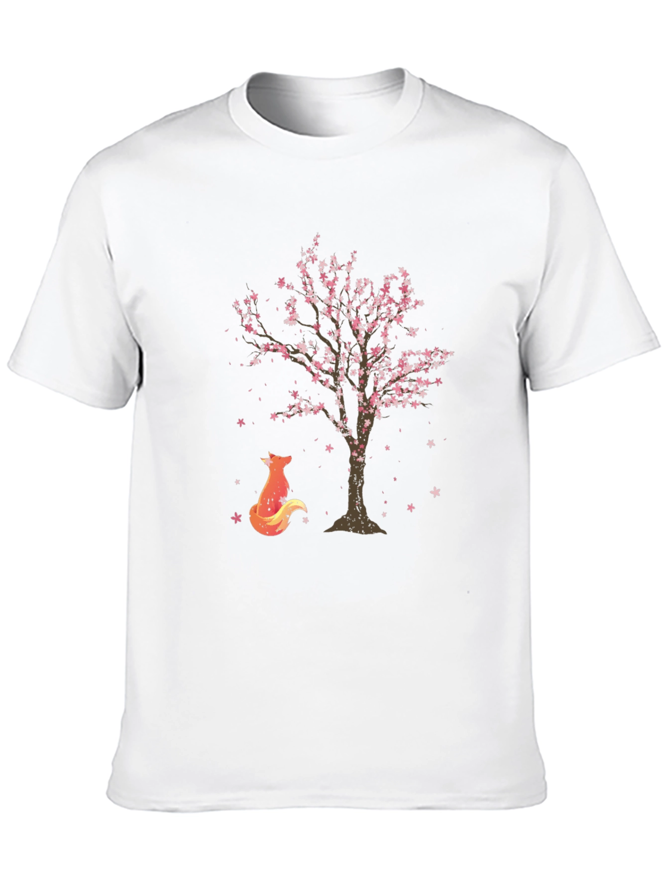 Fox & Sakura Tree Graphic Black T-Shirt