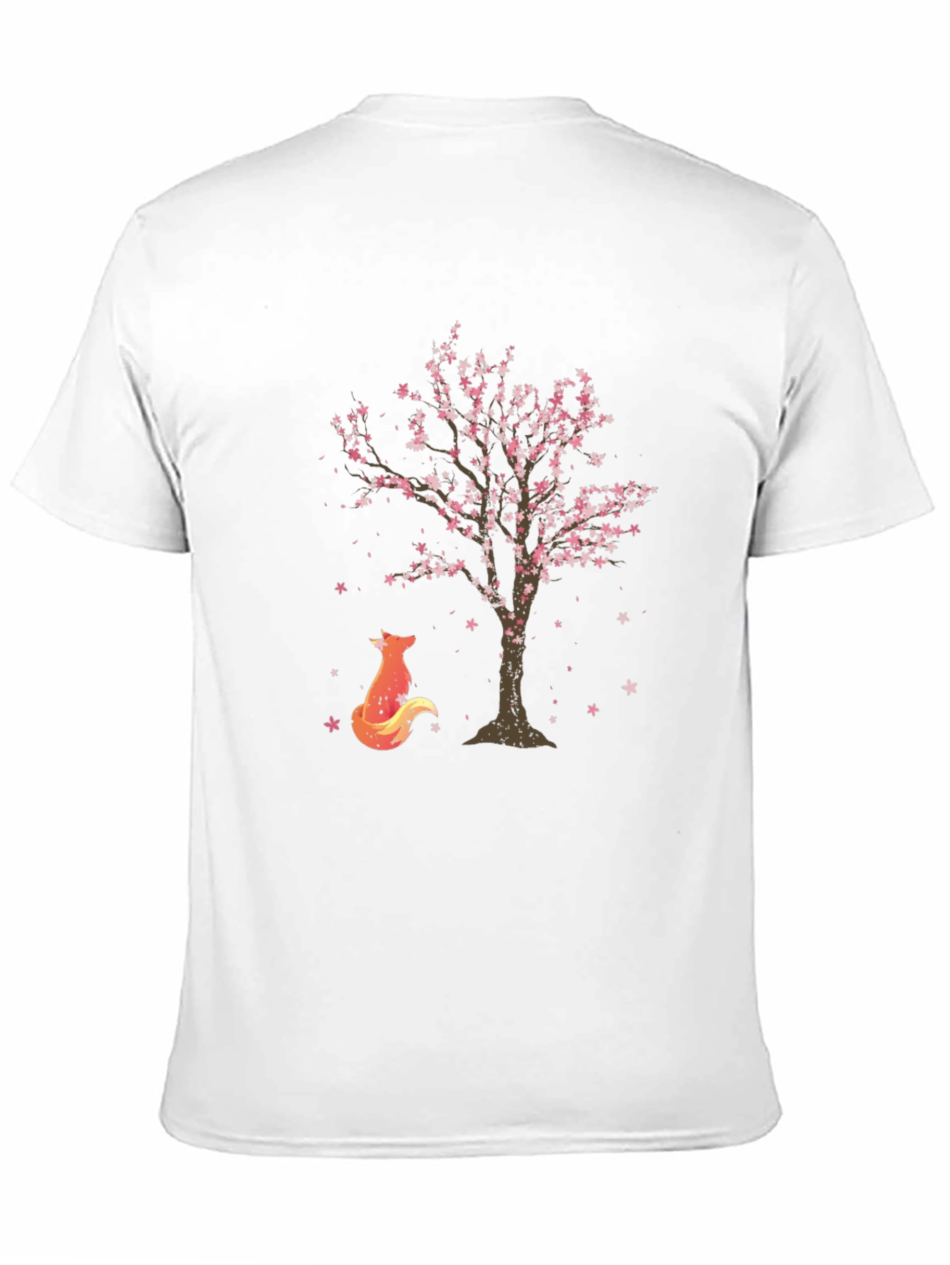 Fox & Sakura Tree Graphic Black T-Shirt