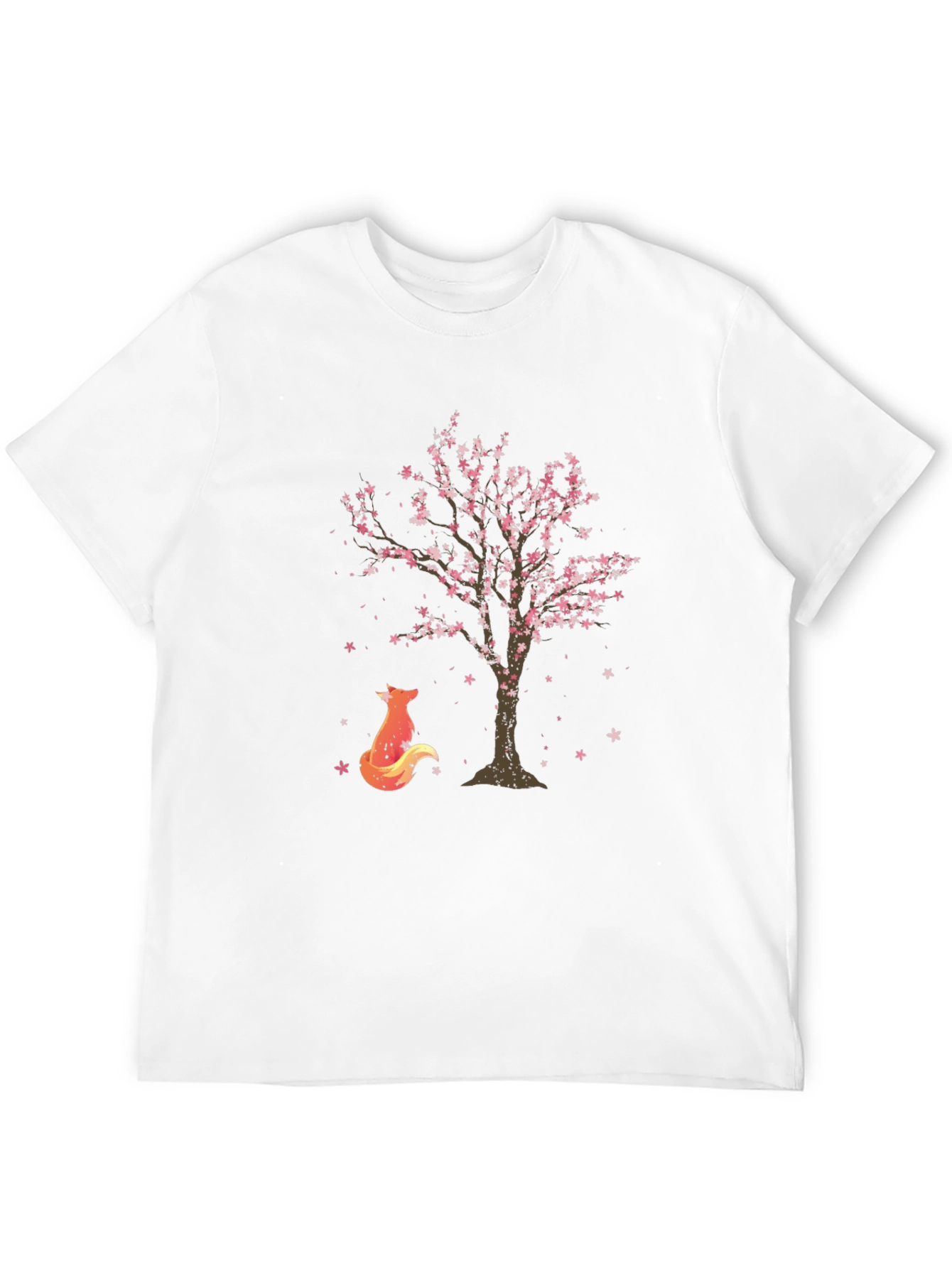Fox & Sakura Tree Graphic Black T-Shirt