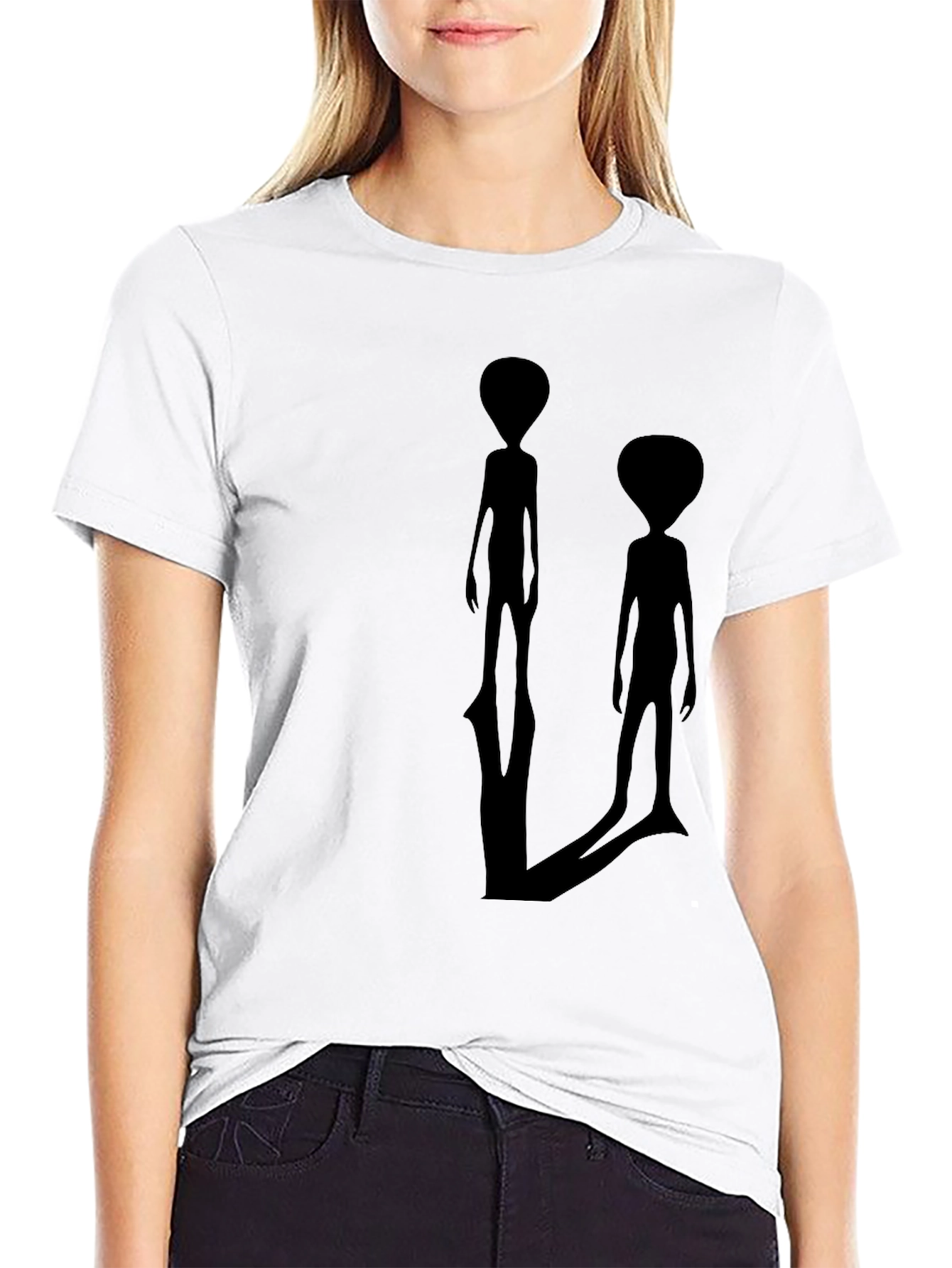 Alien Silhouette Graphic Tee - Black Crew Neck