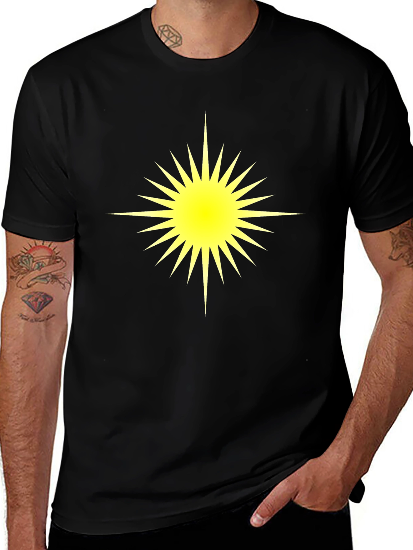 Radiant Starburst Graphic Tee - Bold Black Cotton Shirt