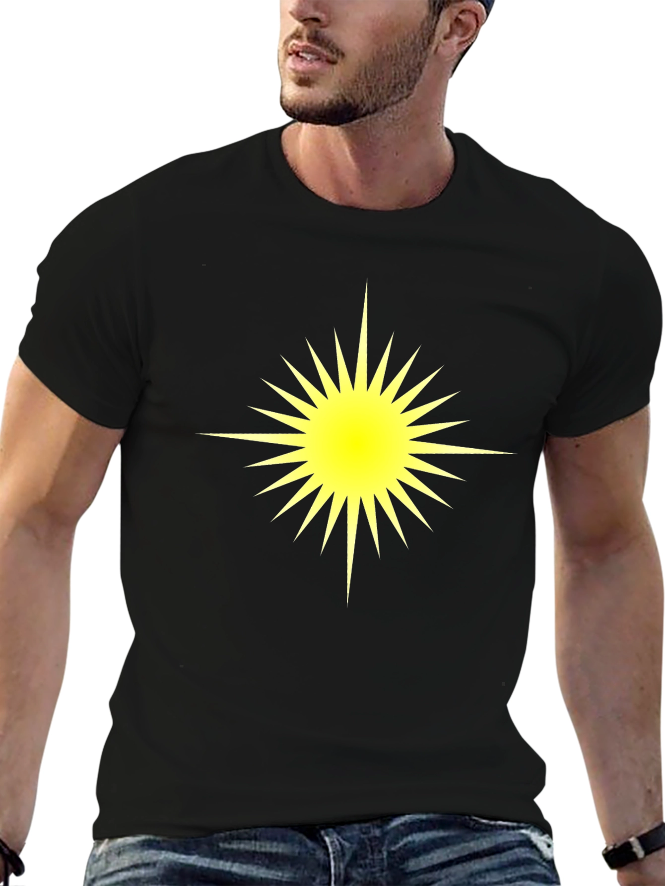 Radiant Starburst Graphic Tee - Bold Black Cotton Shirt