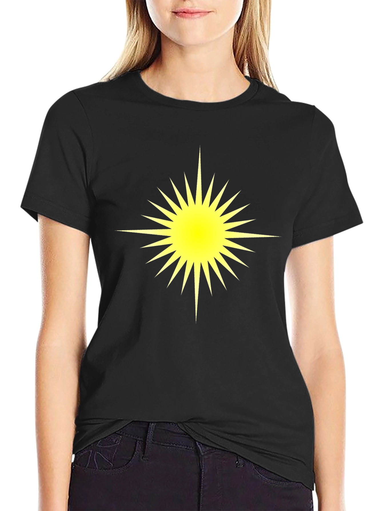 Radiant Starburst Graphic Tee - Bold Black Cotton Shirt
