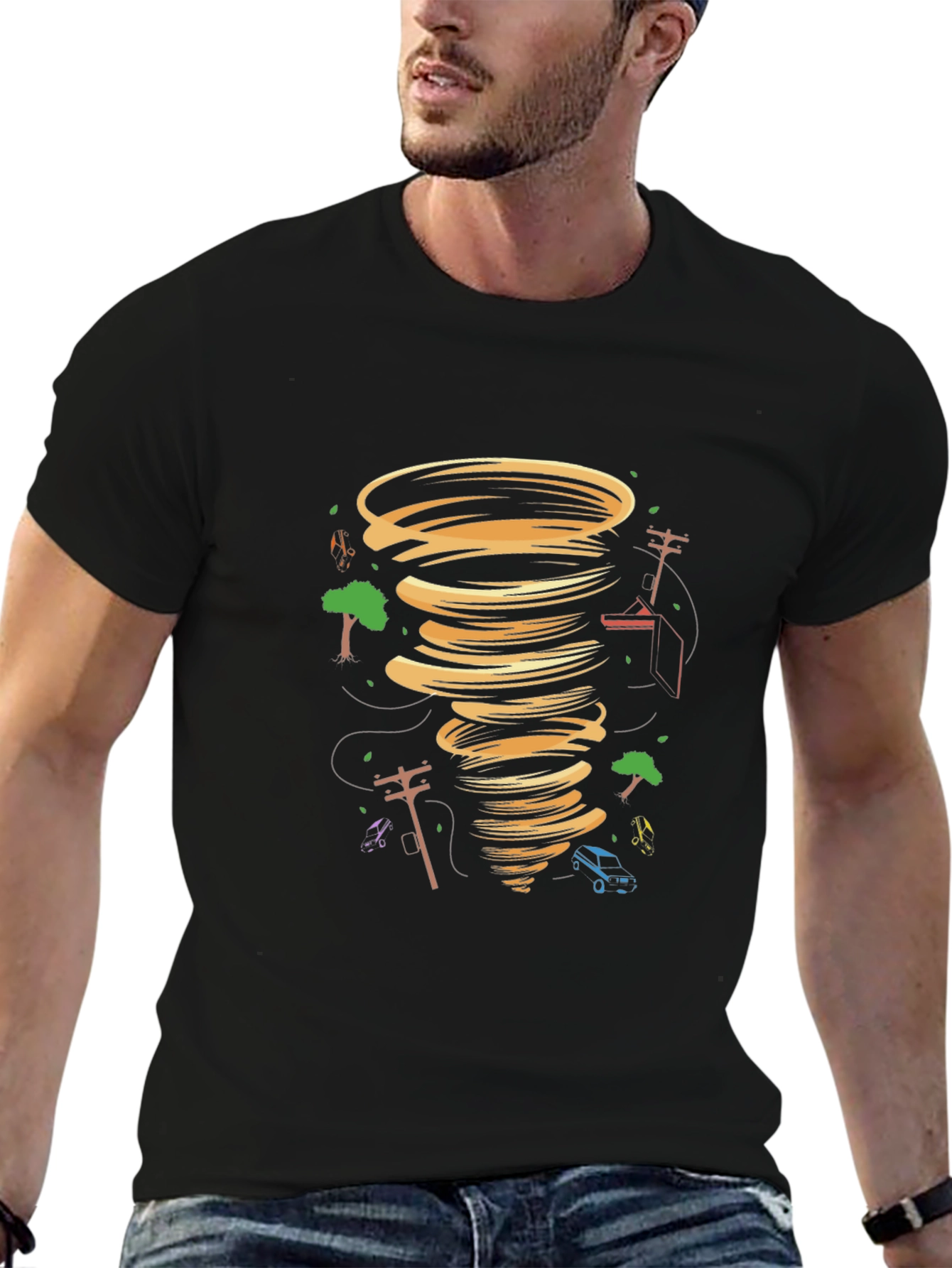 Tornado Graphic Tee - Black Cotton Blend T-Shirt