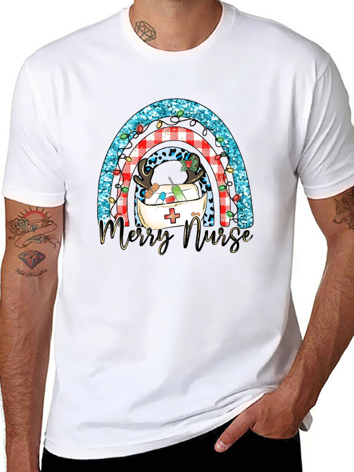 Merry Nurse Rainbow Christmas T-Shirt