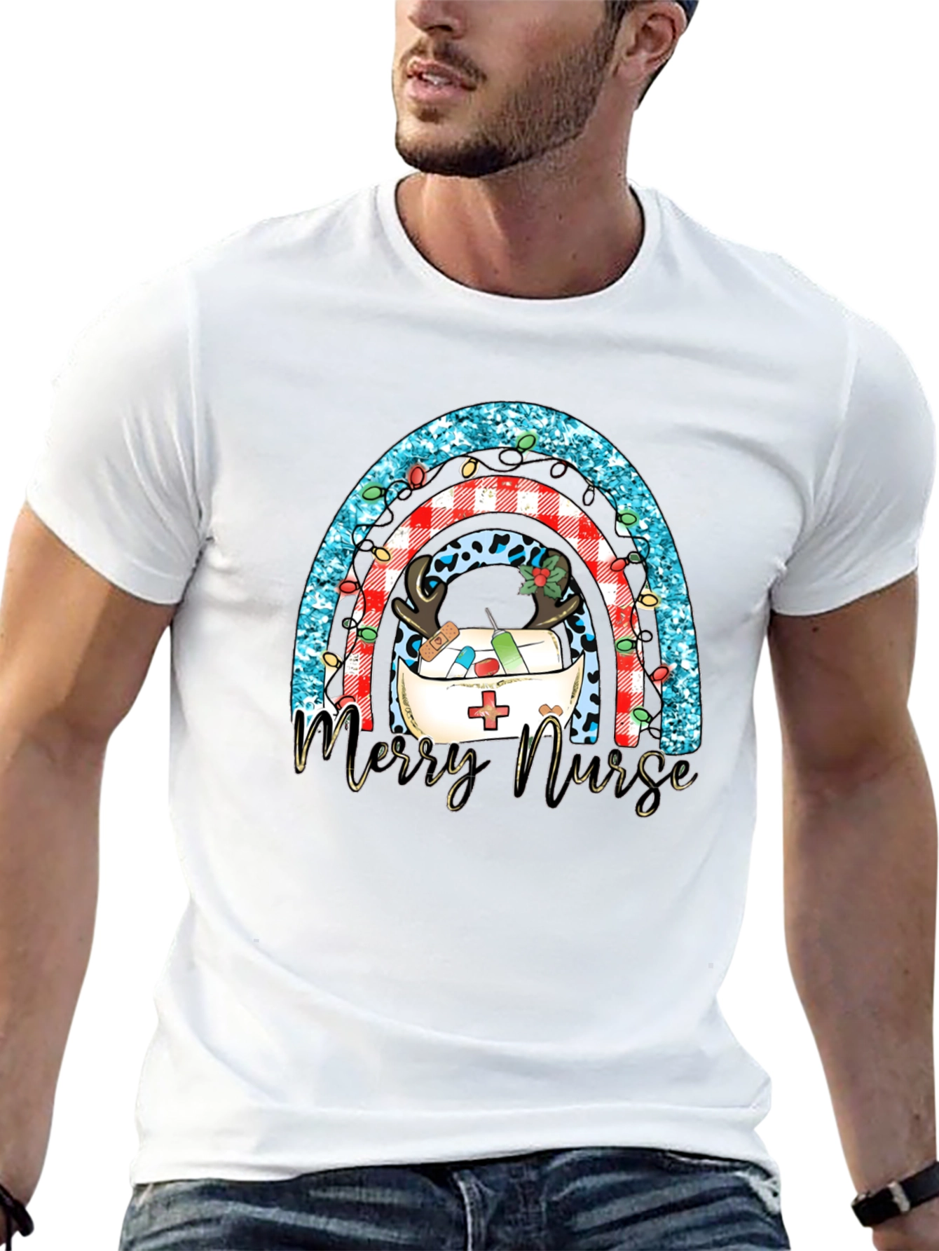 Merry Nurse Rainbow Christmas T-Shirt