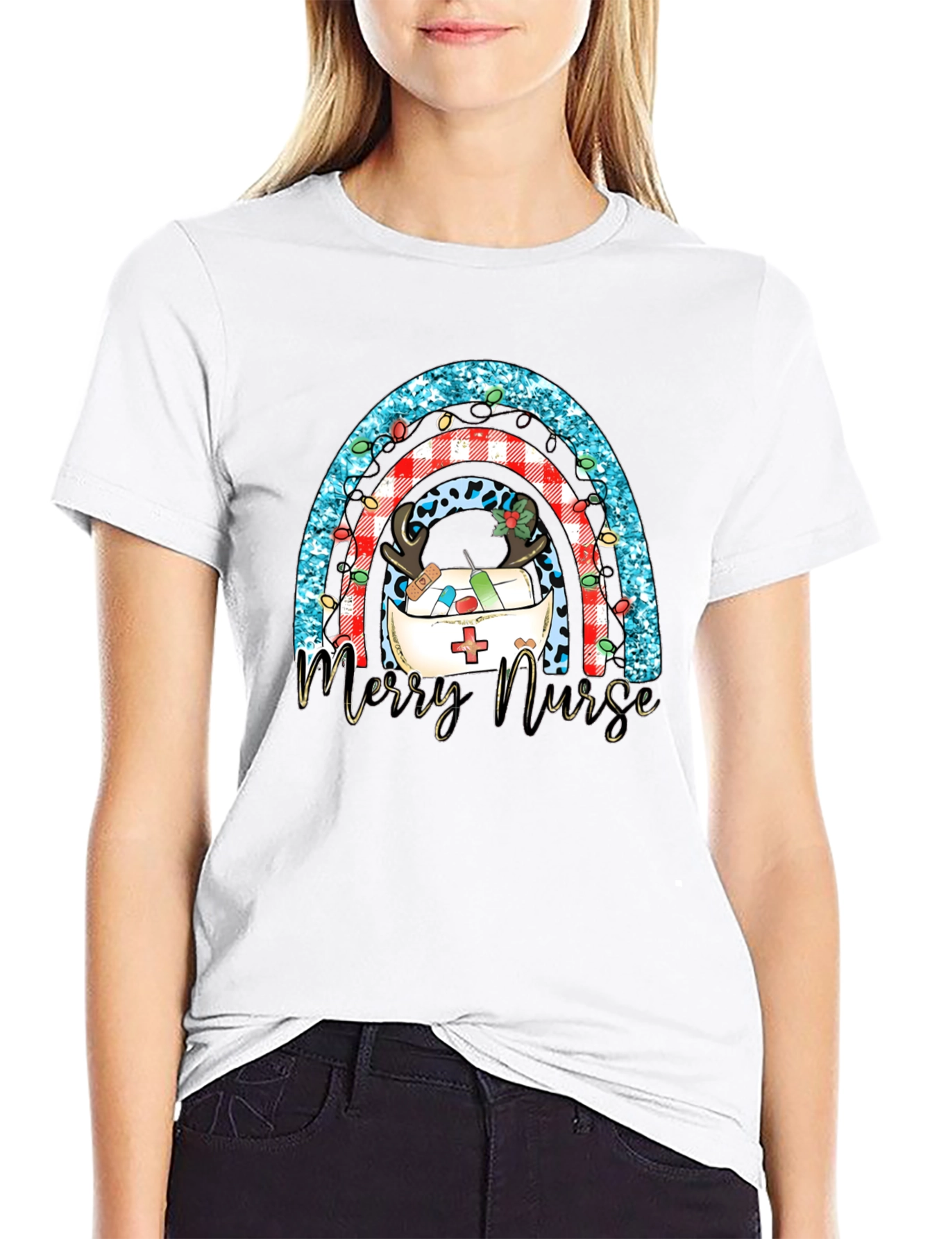 Merry Nurse Rainbow Christmas T-Shirt