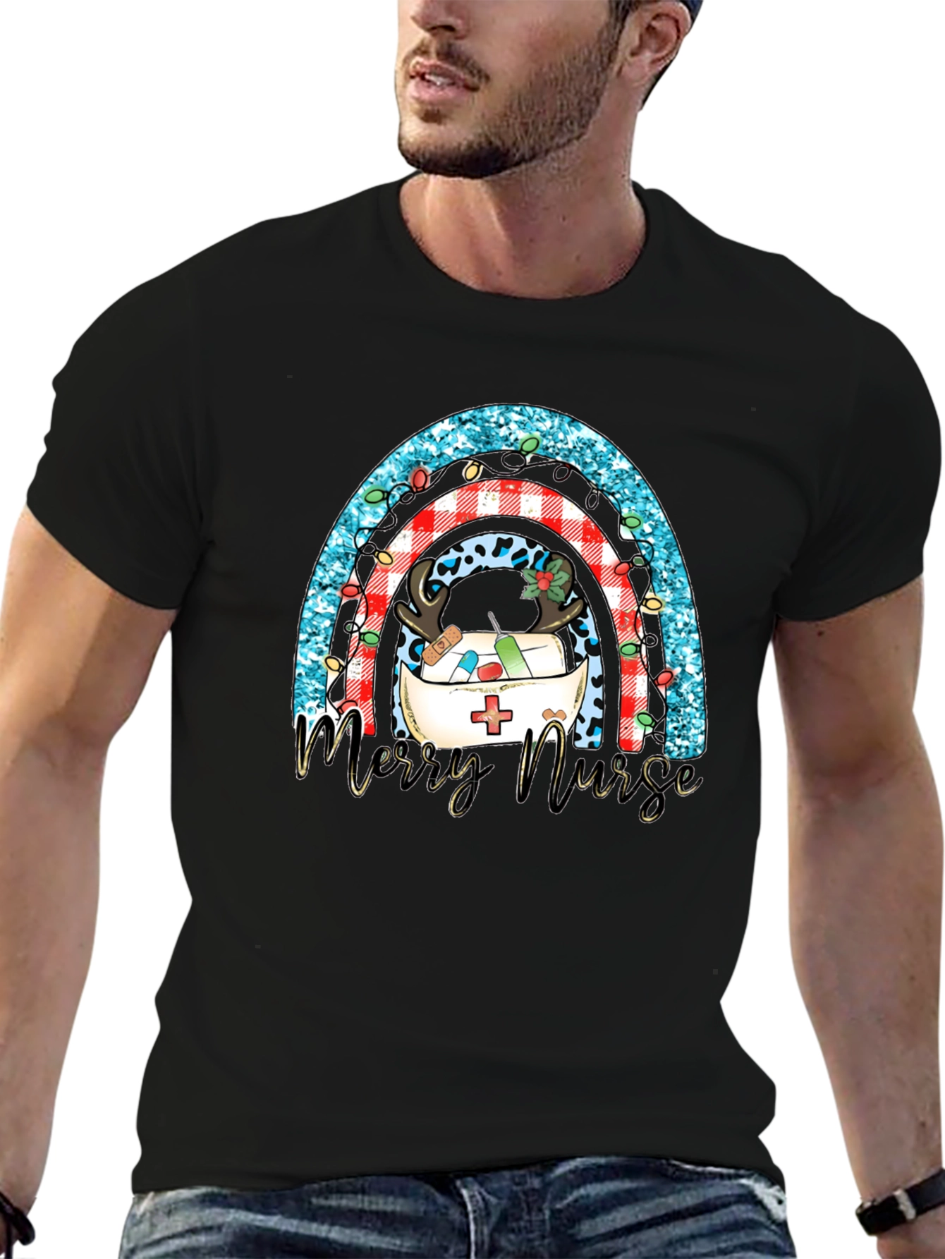 Merry Nurse Rainbow Christmas T-Shirt