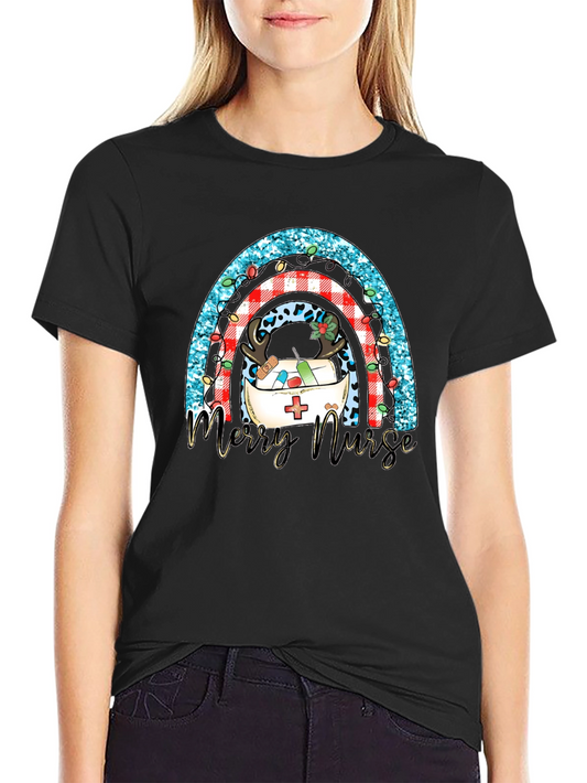 Merry Nurse Rainbow Christmas T-Shirt