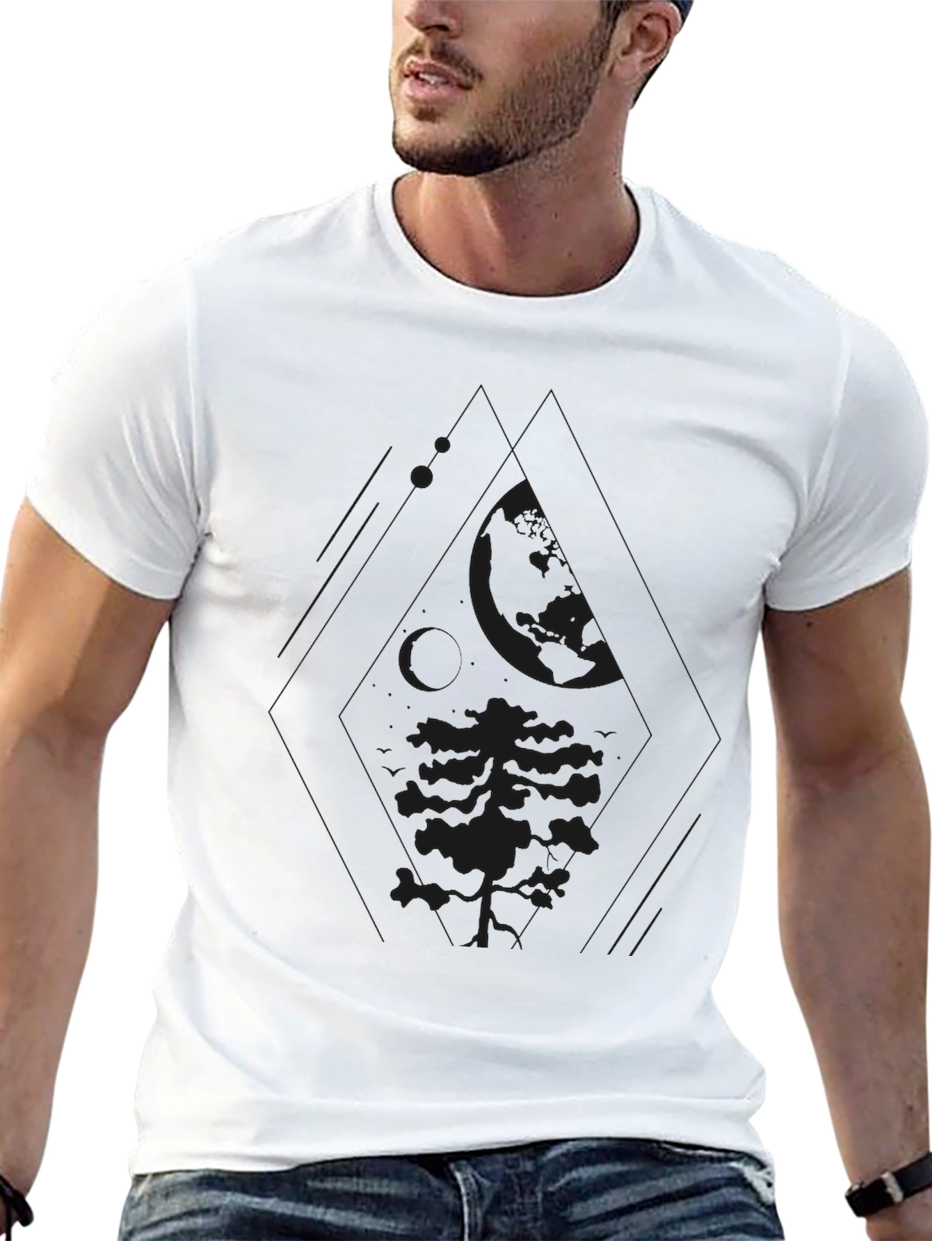 Black Graphic Print Crew Neck Tee