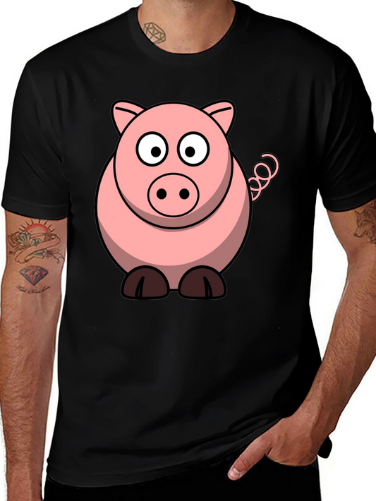 Funny Pig Graphic Black T-Shirt - Cute Cartoon Piggy Design