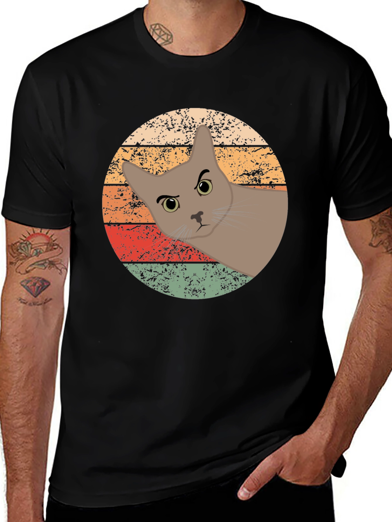 Retro Cat Graphic Tee - Unisex Black T-Shirt